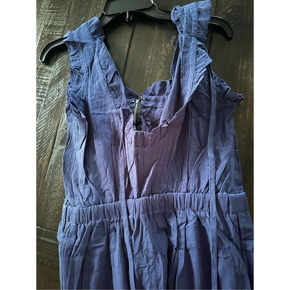 CHERFLY Ruffle Neckline Backstrap Jumpsuit for women navy blue med - Picture 5 of 9